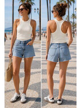 $148 GOLDSIGN Ivory White High Neck Sleeveless Ribbed Knit Racerback Tank Top M